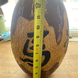 Handcrafted Etched Gourd decorative egg with Kanji Design 14" Japanese Decor